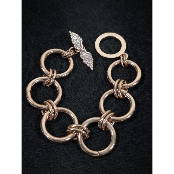 Victorias Secret Angel Wing Rose Gold Tone Round Chain Toggle Bracelet 8 in - Picture 5 of 9